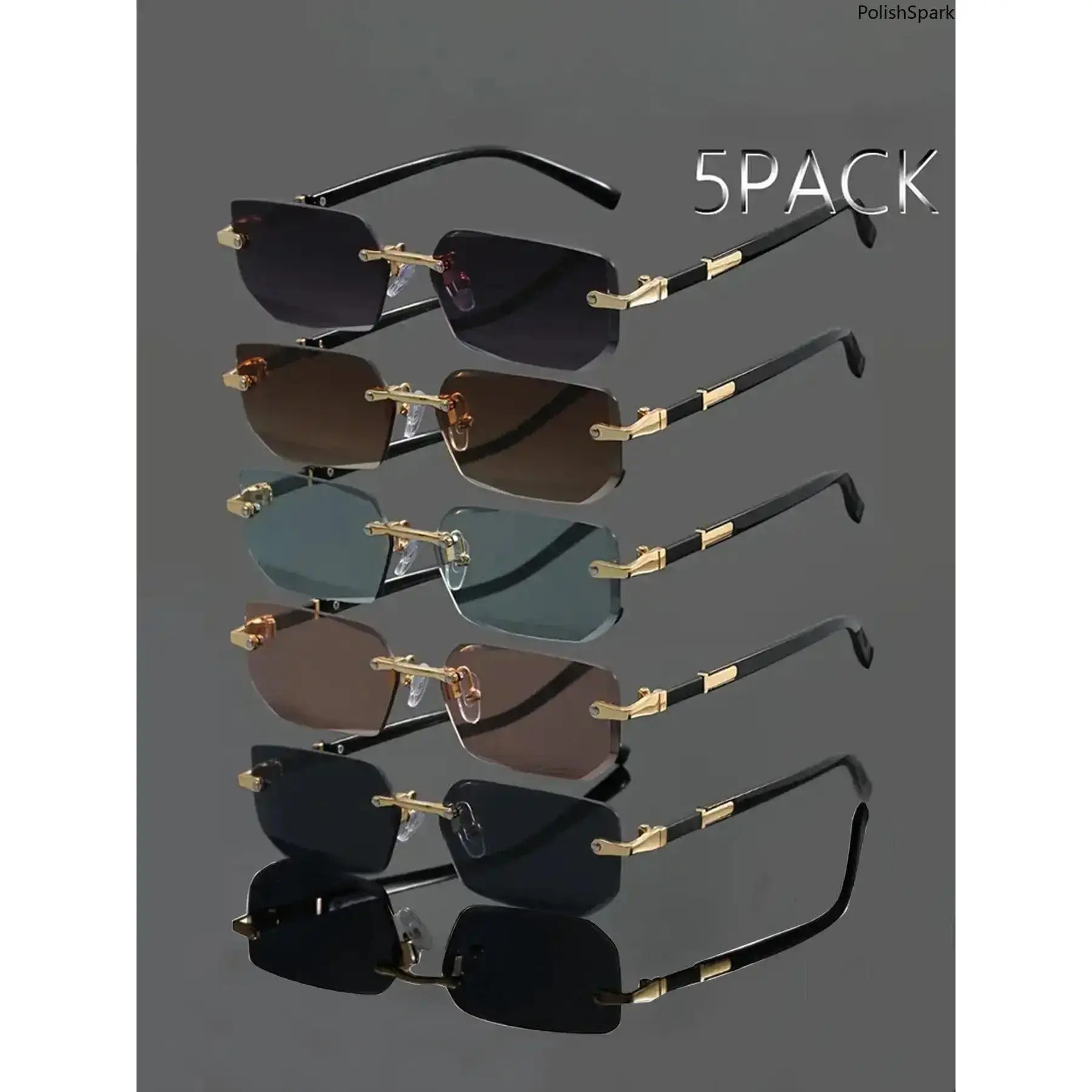 5 Pcs Frameless Edge-Trimmed Glasses, Stylish Glasses, Y2K Style Value Pack, Perfect for Daily Casual Wear, Shopping, Photography Use summervibes