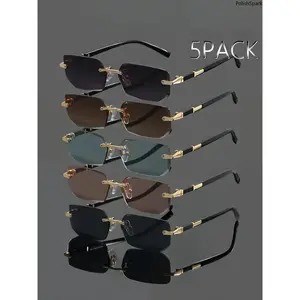 5 Pcs Frameless Edge-Trimmed Glasses, Stylish Glasses, Y2K Style Value Pack, Perfect for Daily Casual Wear, Shopping, Photography Use summervibes