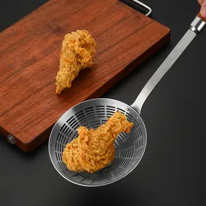 [Premium Skimmer] Premium 304 Stainless Steel 1pc Skimmer with Wooden Handle | Deep Fry & Strain Large Ladle for Noodles, Dumplings - Anti-Scald Mesh Sieve for Hot Pot & Kitchen Use, Kitchen Utensils Gadgets