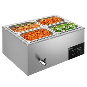 110V 600W 5L*4 Stainless Steel Four Plates Heating Food Warming Soup Pool Silver