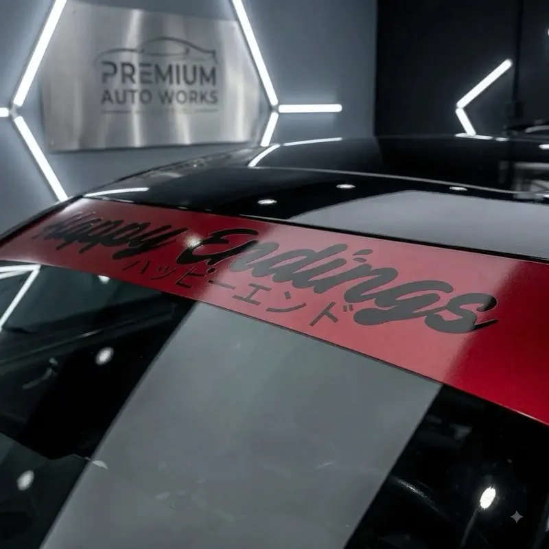 Windshield banner Happy ending Red