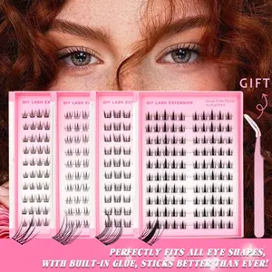 Self Adhesive Natural Eyelash Clusters, Diy Eyelash Extensions, Fluffy Eyelashes Cluster, Ultra-Thin & Lightweight, Manga Wispy Look, No Glue Needed Press On Lashes, Easy Apply for Beginners, C Curl, No Residue, Long Lasting