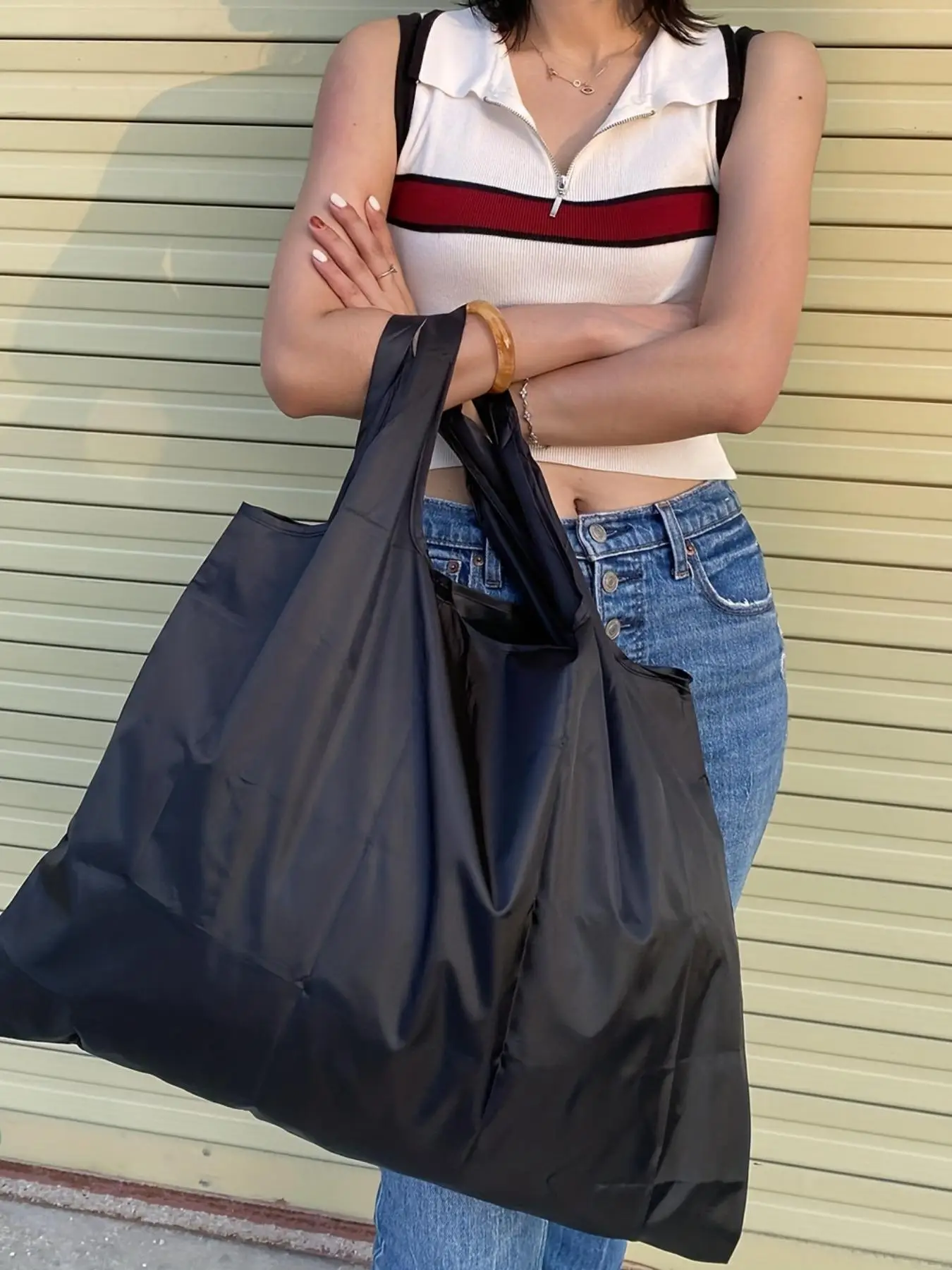 Casual Minimalist Solid Large Capacity Shopping Bag, Lightweight Matching Portable Bag, Foldable Shoulder Bag for Women