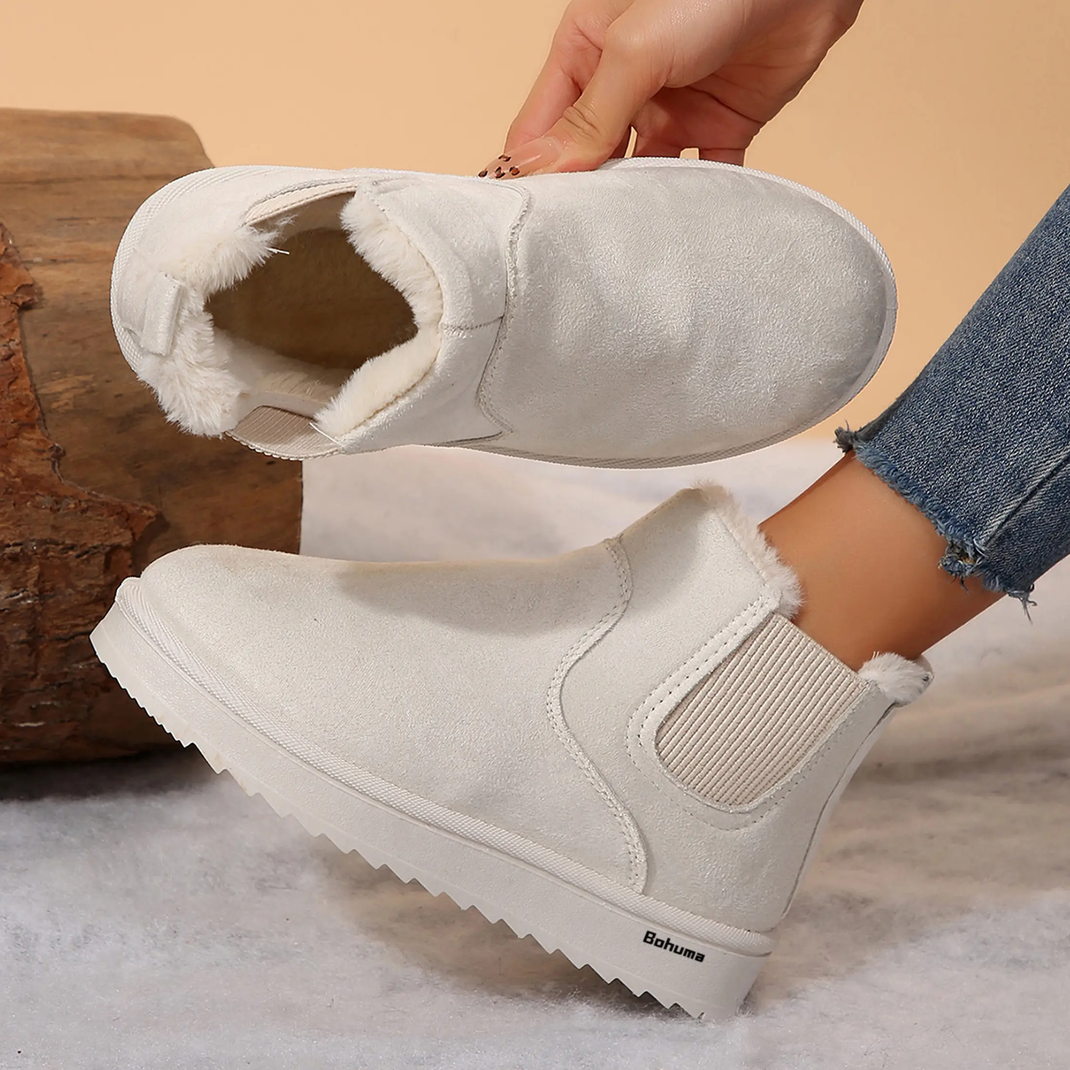 Women's Boots Platform Suede Warm Stylish Snow Boots Non-Slip Thick Flat Soles Boots