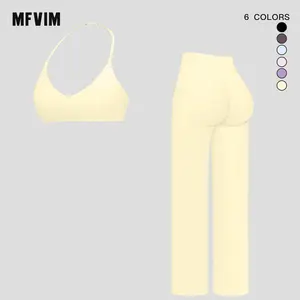 MFVIM Sporty Two-Piece Set Women's Plain Crop Cami Top & Flare Leg Pants Sports Set 78% Nylon 22% Spandex Comfy Breathable for Yoga Gym Workout Running