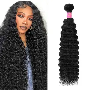 12A Human Hair Bundles Deep Wave Bundles Human Hair Unprocessed Brazilian Virgin Hair 1 Bundle Weave Curly Bundle Natural Black