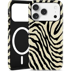 Jusy Zebra Pattern Phone Case Compatible with MagSafe, Matte Magnetic Protective Cover, Soft TPU & Hard PC Hybrid Shell, Cute Aesthetic Beige Case for iPhone 17 Pro Max, Designed for Women and Girls