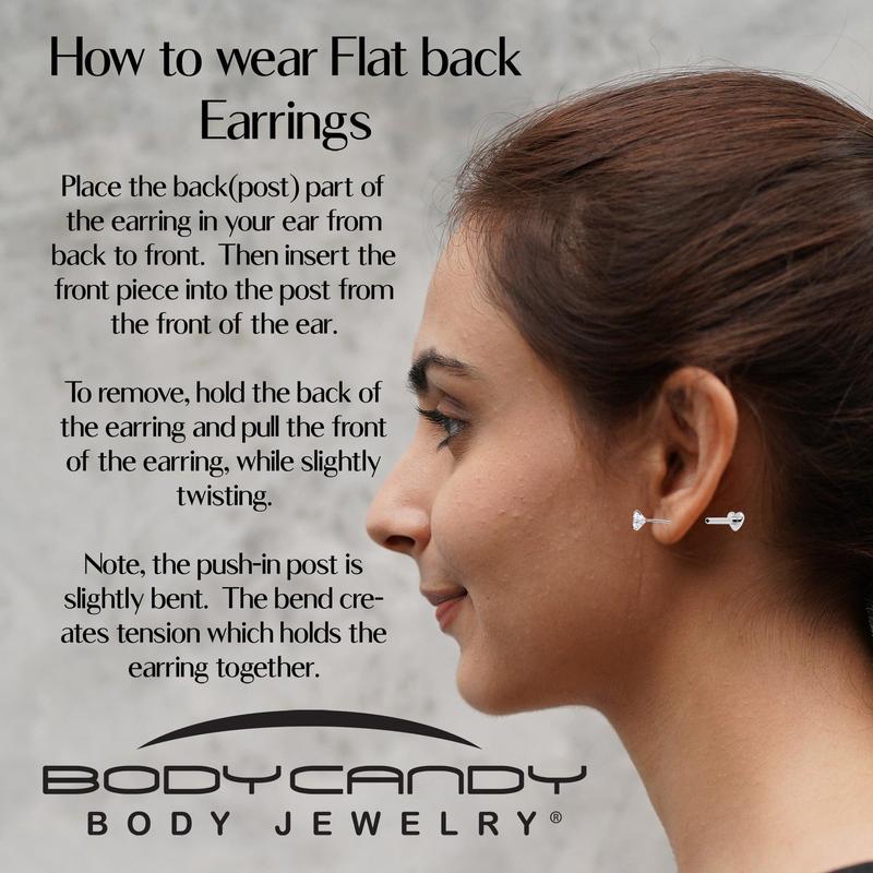 16 Gauge 5/16 Clear CZ Implant Grade Titanium Threadless Reversible Heart Flatback Stud