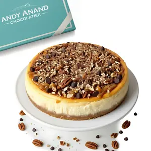 Andy Anand Turtle Cheesecake, 9-Inch, 2 lb – Caramel, Chocolate Chips & Nuts, California Cream Cheese, No Preservatives, Birthday Gift Box