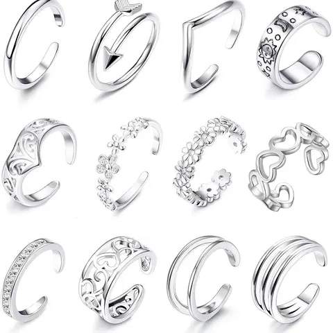 Minimalist All-Match Flower & Hollow Out Heart Design Cuff Toe Rings, Trendy Exquisite Artificial Zircon Inlaid Toe Rings, Chic Fashion Body Jewelry, Body Jewellery