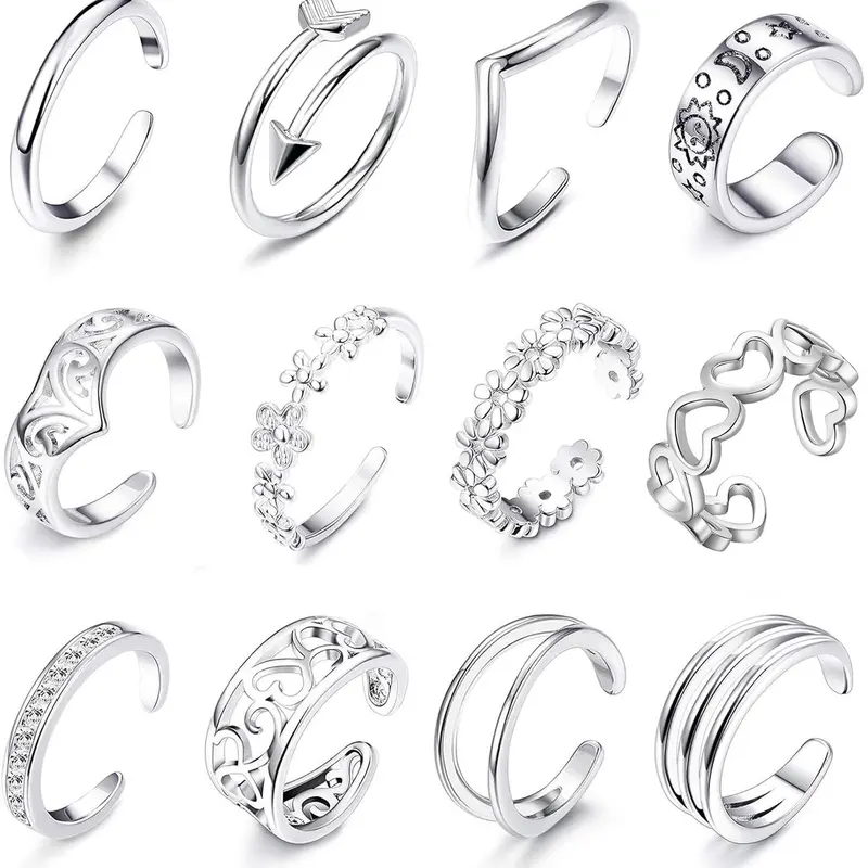 Minimalist All-Match Flower & Hollow Out Heart Design Cuff Toe Rings, Trendy Exquisite Artificial Zircon Inlaid Toe Rings, Chic Fashion Body Jewelry, Body Jewellery