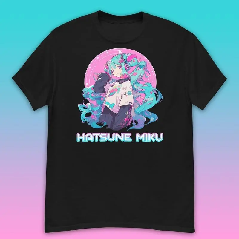 Hatsune Miku Graphic T-Shirt, Unisex Casual Fit Short-Sleeve Round Neck Sports Top with Cute Pink Vocaloid Print