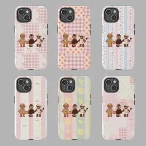 Adorable Bear-Themed Phone Cases with Floral and Gingham Patterns – Cute and Stylish Protection for Your Phone, cute gift, floral stripe phone cover