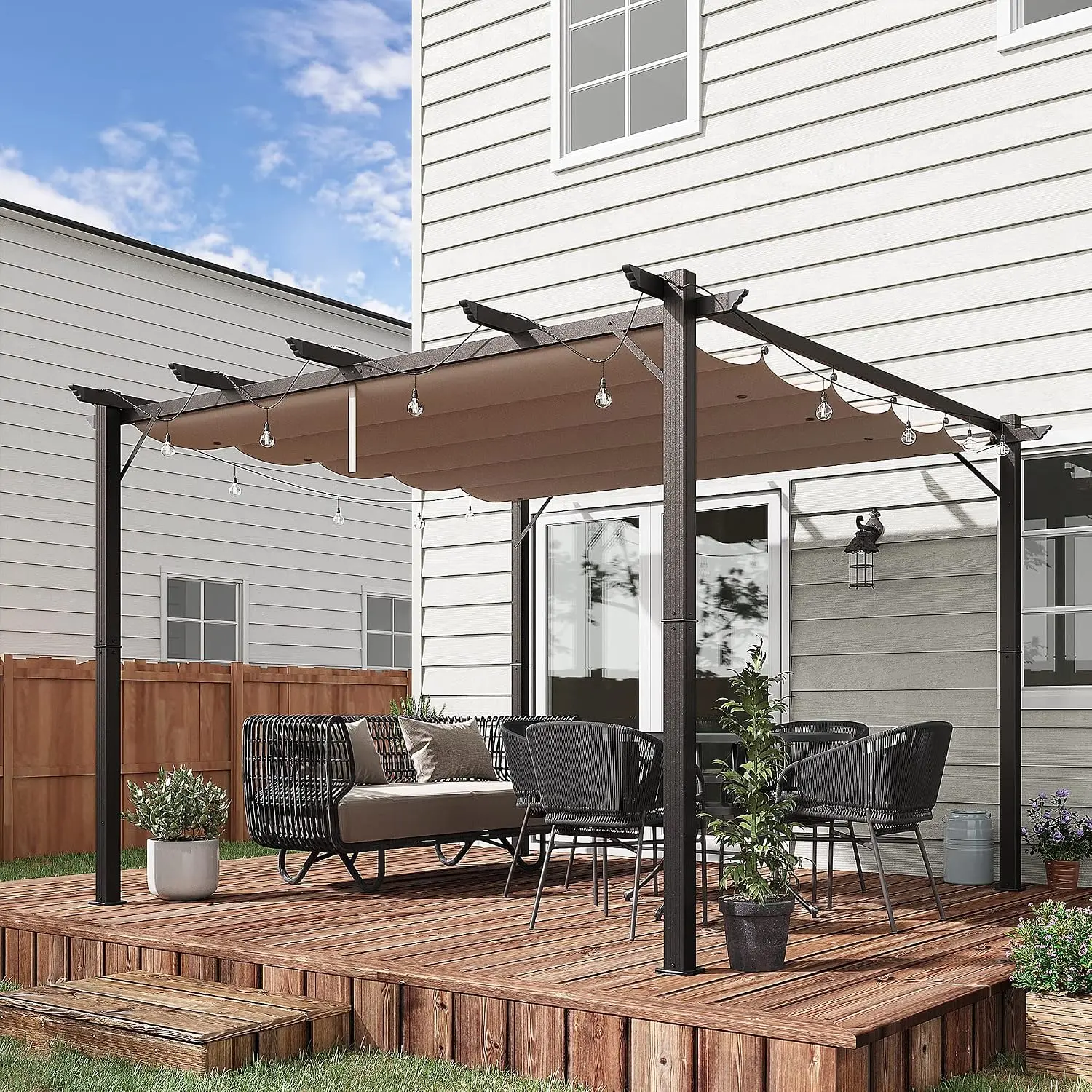 Crestholm Retractable Pergola, Aluminum Patio Gazebo with Sliding Canopy, 8 Ground Stakes & Expansion Screws for Backyard, Garden, Porch, Grill, Party