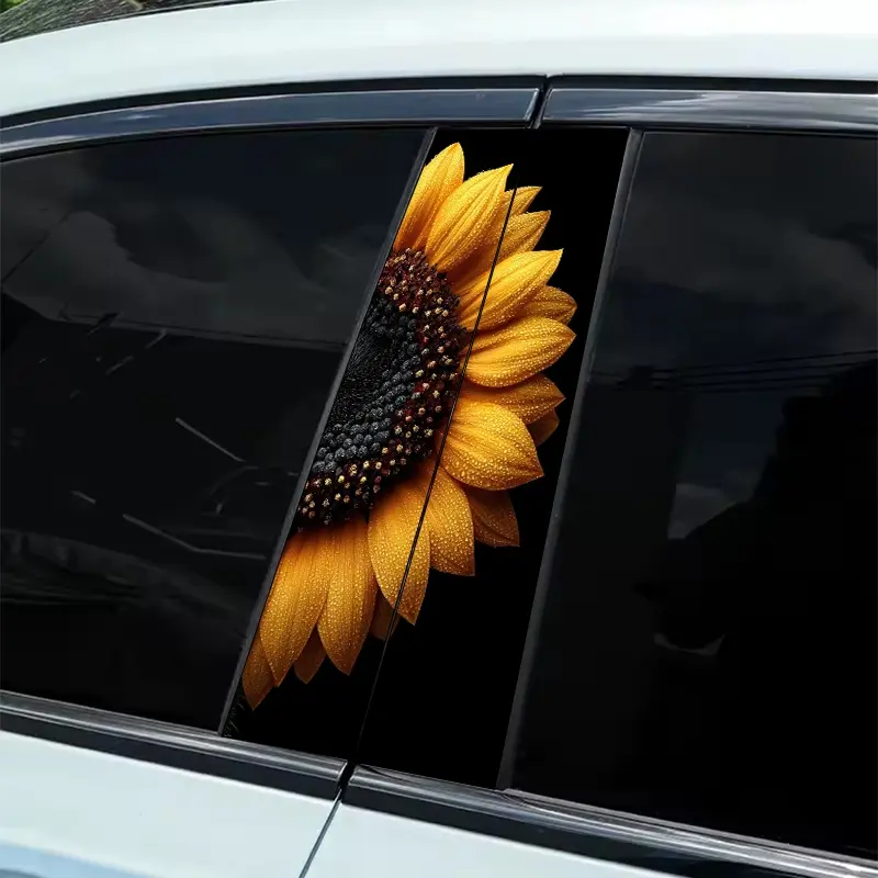 2Pc Realistic Wind Sunflower Theme Car Decals - Simple peel and paste B-pillar protection, durable and old-resistant, perfect for personalizing your vehicle, car protection | Bold visual effects | Peelable stickers, car Automotive Decals