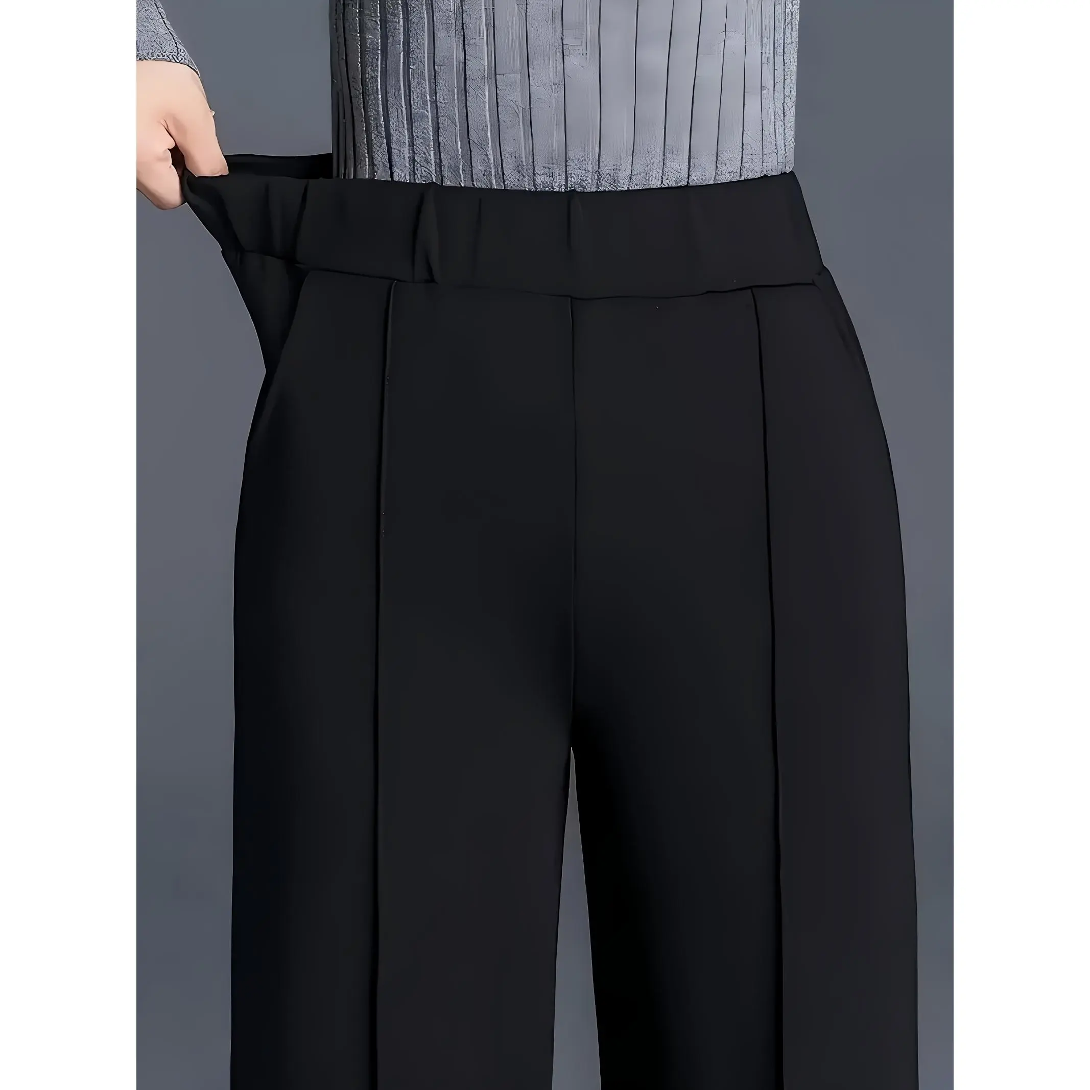 Black Wide-Leg Pants with High Waist, Drape, Loose, Casual, High-Waisted Slant Pockets, Loose Pants, Suitable for Work And Office, Women'S Clothing