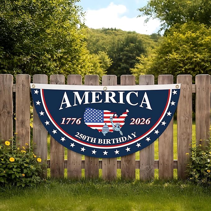 America 250th Birthday Semicircular Flag Banner 1776–2026 Patriotic Bunting, USA Independence Day Porch Decor Flag, Fourth Of July Patriotic Half Fan Flag Decoration For Porch Fence Yard America 250th Birthday Semicircular Flag Banner 1776–2026 Patriotic Bunting, USA Independence Day Porch Decor Flag, Fourth Of July Patriotic Half Fan Flag Decoration For Porch Fence Yard