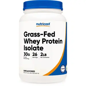 Nutricost Grass-Fed Whey Protein Isolate Powder, Unflavored, 2LBS - Natural Dietary Fitness Supplement