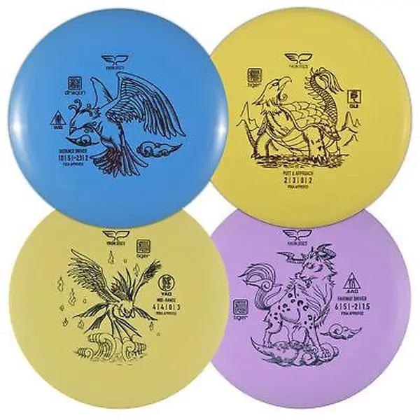 Yikun Deluxe Plastic Disc Golf Beginner Starter Set - Tiger/Dragon 4-Discs Kit, Four Discs