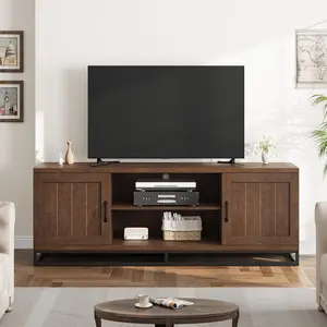 Modern TV Stand for TVs Up to 75'', 63" Wooden Entertainment Center with Adjustable Shelves & Metal Legs, Media TV Console Table for Living Room