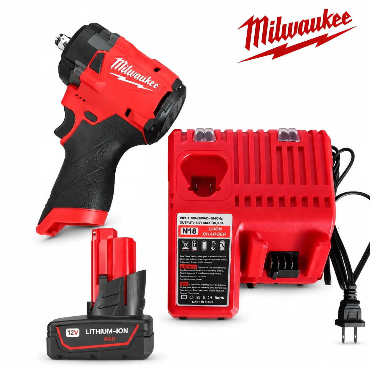 Milwaukee M12 12V 1/2" 300Nm Right-Angle High Torque Impact Wrench - 1pc, 71mm Slim Head Compact DIY Power Tool, Mechanic Equipment for Tight Undercarriage Suspension Bolts Access