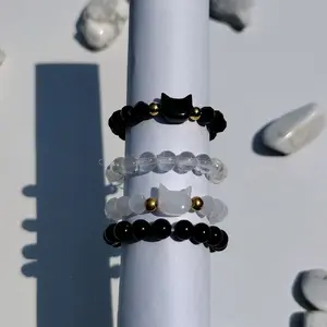 Crystal Bead Ring Collection - Handcrafted Kawaii Design with Genuine Amethyst Obsidian Clear Quartz & Rose Quartz for Everyday Wear & Spiritual Practice