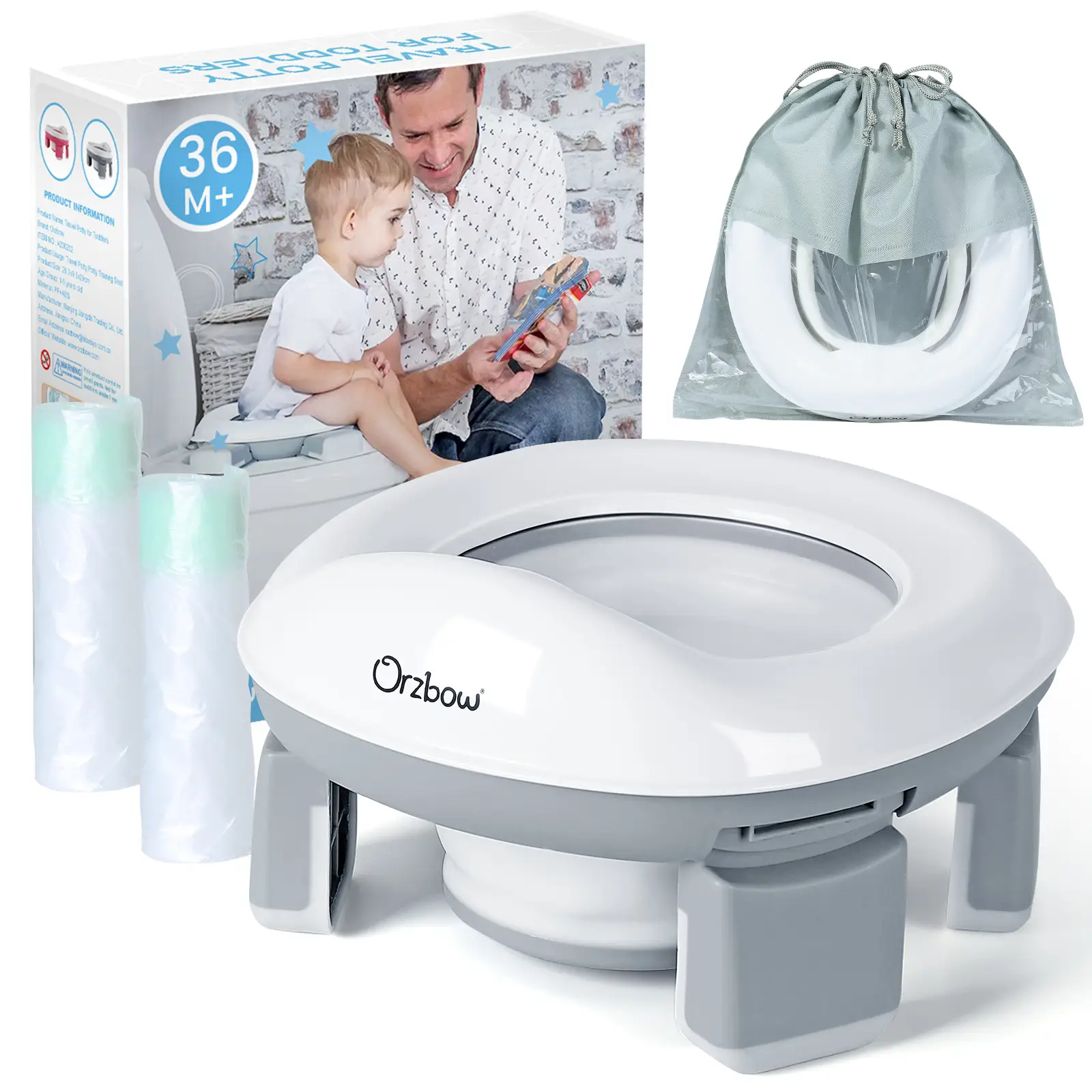 Orzbow Portable Potty Training Toilet for Boys and Girls with Storage Bag - Foldable Travel Potty Chair, Toddler Potty Seat for Indoor and Outdoor, Ea