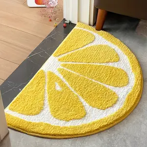 Yellow Orange Fruit Pattern Floor Mat — Soft, Comfortable, and Machine-Washable. Long-Pile, Non-Slip, and Absorbent Rug for Bathroom, Bedroom, Living Room, Kitchen, and Entryway.