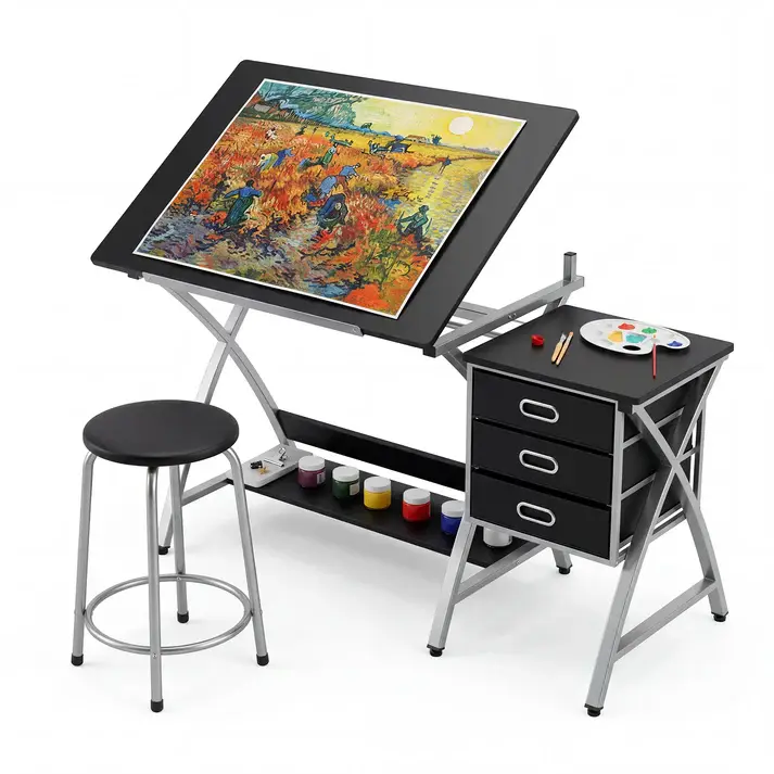 [FLASH SALE] Garvee Tabletop Adjustable Drafting Table, Drawing Table for Adults, Drafting Desk Art Desk with Stool & 3 Storage Drawers, Modern Painting Studio Work Station for Home Office