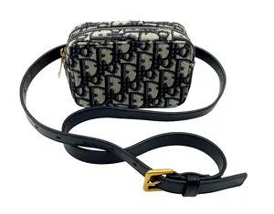 Pre-owned other Top Handle Bag Christian Dior Trotter Jacquard Oblique Canvas Navy Waist Bag 10655165119/707891