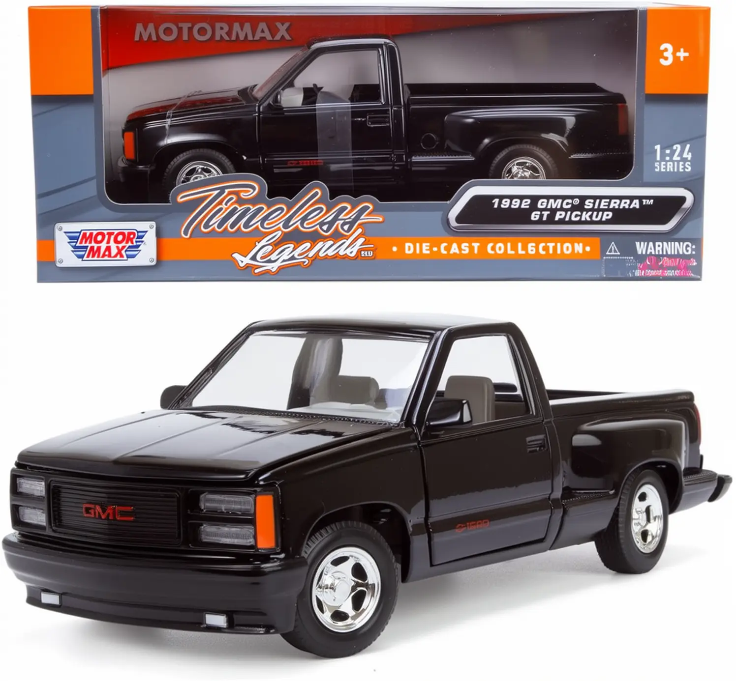 Motormax 1992 GMC Sierra GT Pickup Truck 1:24 Scale Diecast Model Car Black