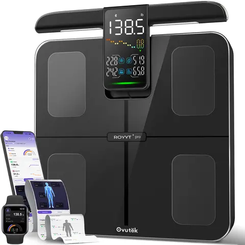 Ovutek Digital Smart BIA Bathroom Weighing Scale - 8-Electrode Professional Analyzer, 57 Body Composition Analysis, 500 lbs Capacity, 5.3-inch Color Display, BMI, Body Fat, Muscle Mass, 12.6*13.8 inch, HSA-Friendly Bluetooth Scale with Batteries