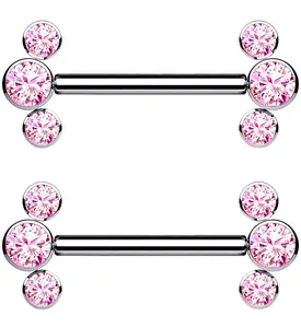 Pink Cluster CZ Threadless Titanium Nipple Bars
