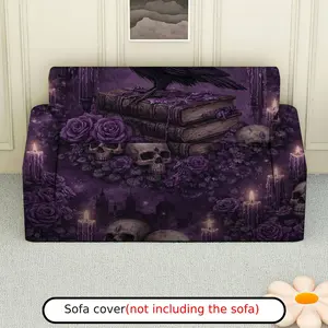 1Pc Gothic Raven Skull Candle Floral Magic Sofa Cover - Soft, Breathable with Elastic Fit, Machine Washable, Halloween Perfect for Living Room & Study Decor, Sofa Covers for Living Room.