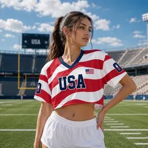 Personalized USA Jersey Crop Top, Custom Football Shirt with Name Number, Festival Fan Tee, Sports Lover Gift, Game Day Outfit