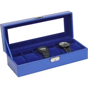 Watch Case, 6 Slot Leather Watch Box Display Case Organizer Glass Jewelry Storage