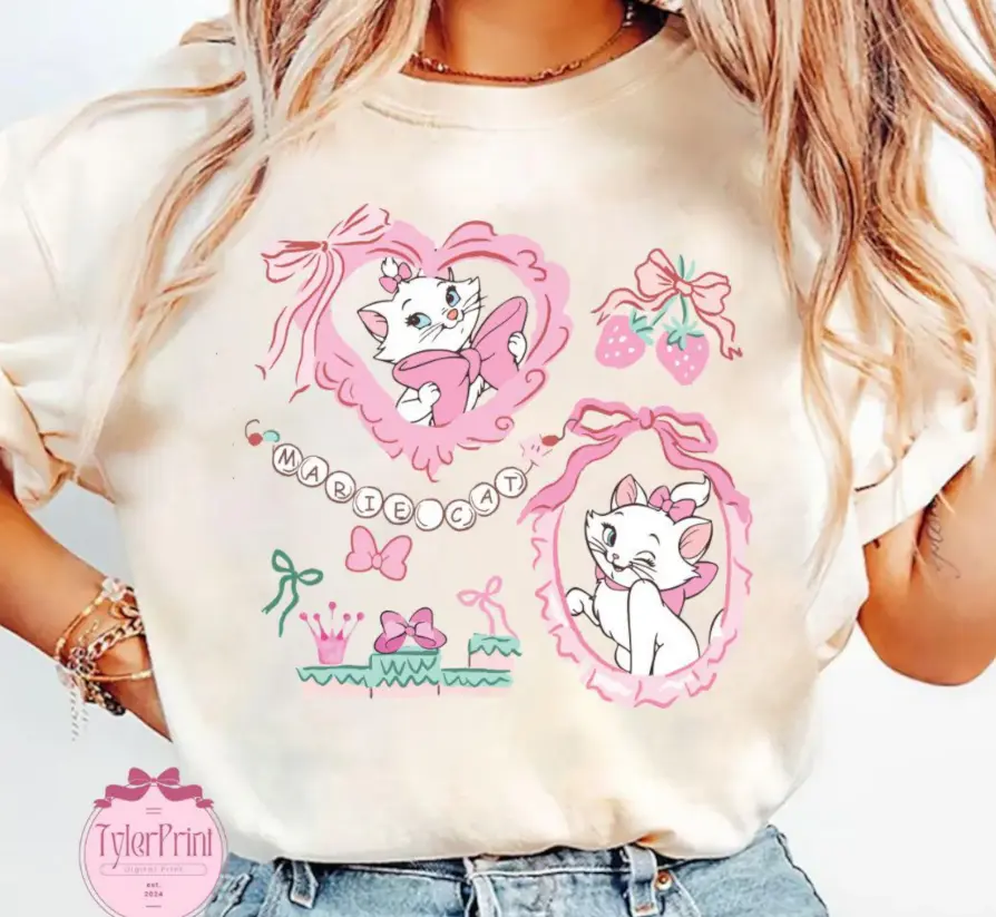 Retro The #Aristocats #Marie Cat Coquette Bow, Happiest Place On Earth, Girls Trip 2025, Family Vacation, Funny, Cute tee, Cartoon Shirt, Sweatshirt, Hoodie