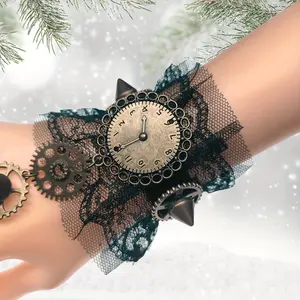 Vintage Style Lace Finger Bracelet with Gear and Clock Accessories - Perfect Choice for Halloween Costume Accessories Lace Gear Clock Bracelet Ring Integrated Chain Halloween Punk Rivet Bracelet