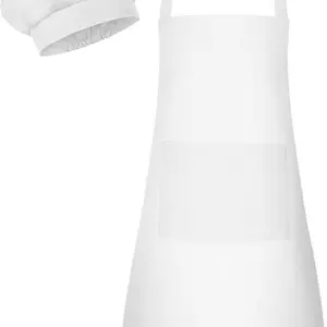 Kids Apron and Chef Hat Set Children Apron Adjustable with 2 Pockets Children Chef Painting Cooking Baking