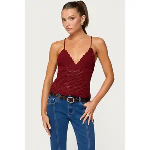 Delila Crochet V Neck Top