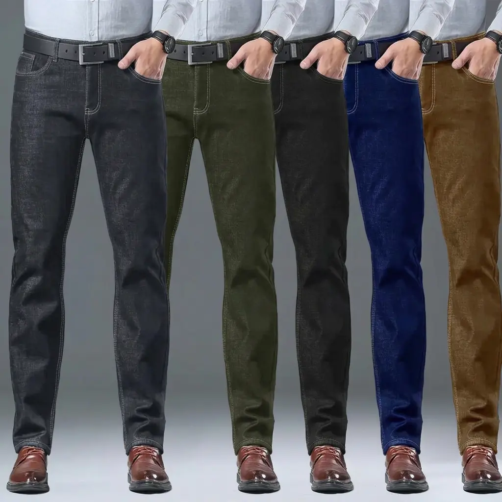 Men's Slim-Fit Cotton Pants 5-Pack, Solid Color Menswear with 5 Pockets, Versatile All-Season Clothes for Casual & Business Wear, Trouser, Classic, Straight, Plain Beige, Simple