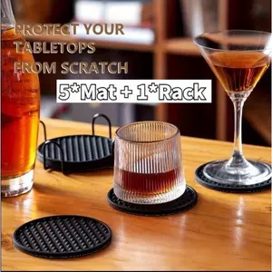 Set of 5 Silicone Drink Coasters with Holder
