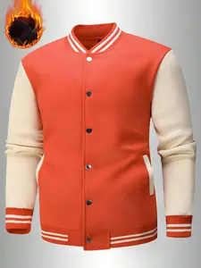 Men's Fleece-Lined Baseball Jacket with Button Closure, Kangaroo Pocket, Suitable for Autumn and Winter, Perfect for Street Style, Jogging Workouts, Travel, Vacation, Outdoor Commuting, Camping Wear, Men's Casual Sports Hooded Coat