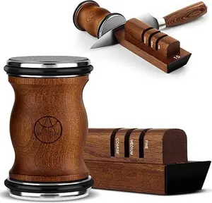 Rolling Knife Sharpener Tool Kit, 5-in-1 Knife Sharpening for Steel of any Hardness, Magnetic Base with Two Fixed Angles - 15°&20°，Wooden Roller with Diamond and Ceramic Discs