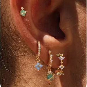 Dainty Gold Earrings Set - Cartilage Earring 14K Gold Plated Sterling Silver Post