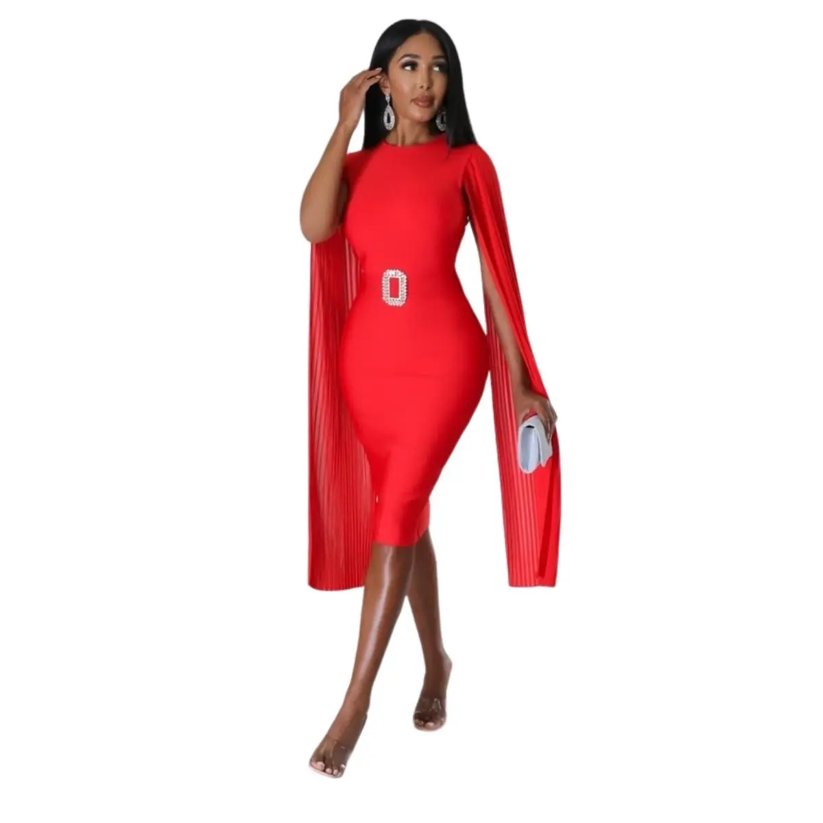 chinese dress ladies Kawko Lace Sleeve Bandage Dress In Red – Night Novas