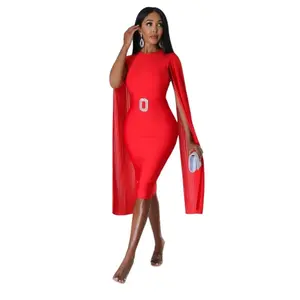 Lara Bandage Dress Long Open Sleeves Red Casual Fabric Comfort Womenswear Overall Underwear Elegant Round Neck Shortsleeve Lady Chic Comfortable Cute