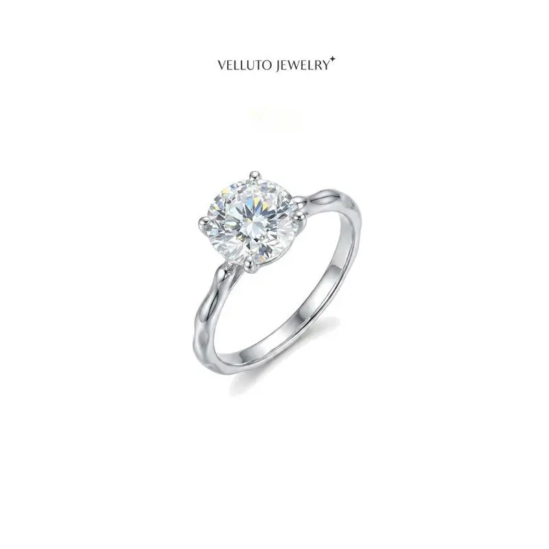 D0060FRS Platinum-Plated Moissanite Adjustable Ring, 2.0 Carat Total Weight - VVS1 Clarity, Wedding Wear, Long-Lasting Shine