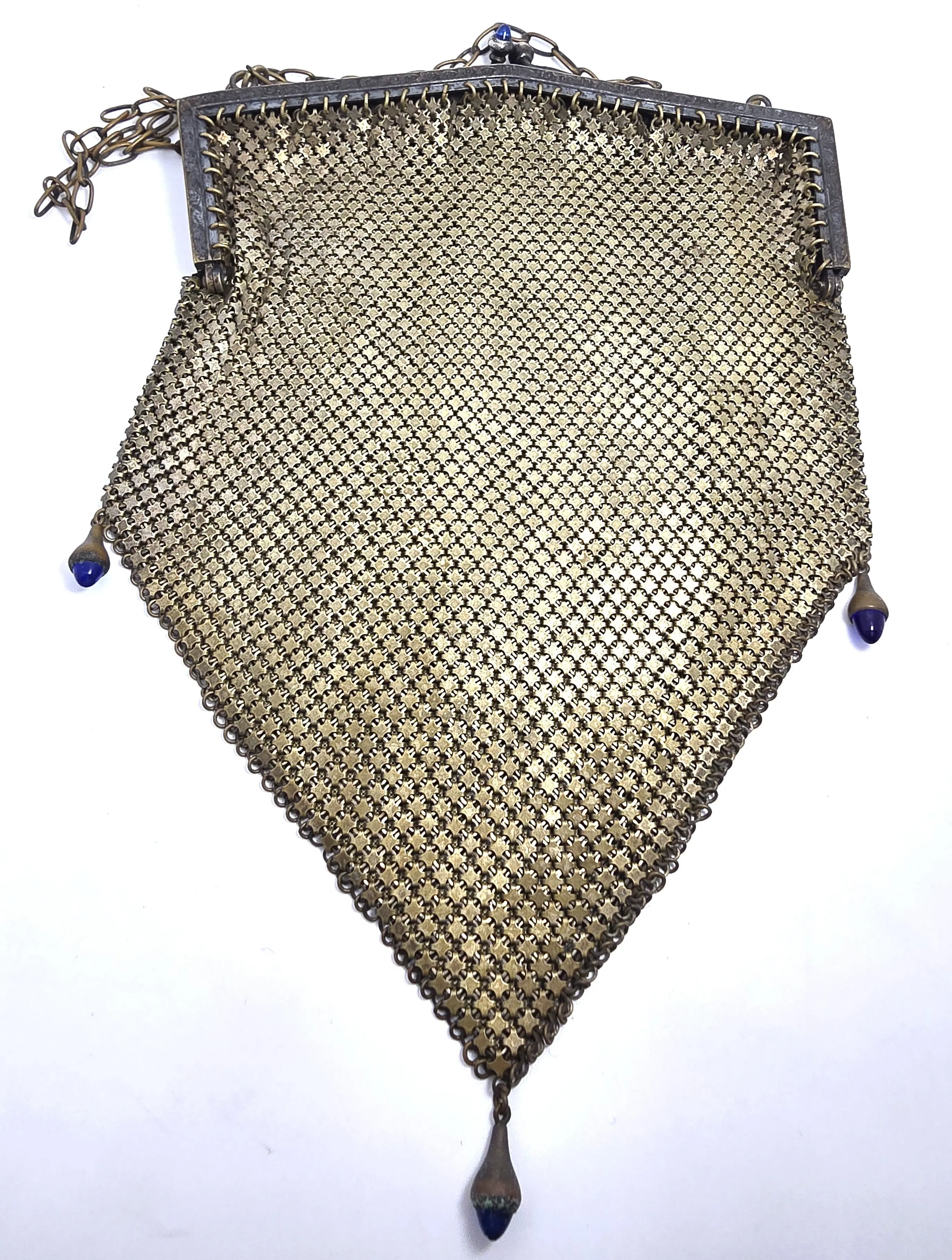 Art Deco Cobalt bullet glass mesh silver toned antique hand bag clutch purse
