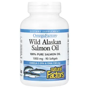 Natural Factors OmegaFactors, Wild Alaskan Salmon Oil, 1,000 mg, 90 Softgels